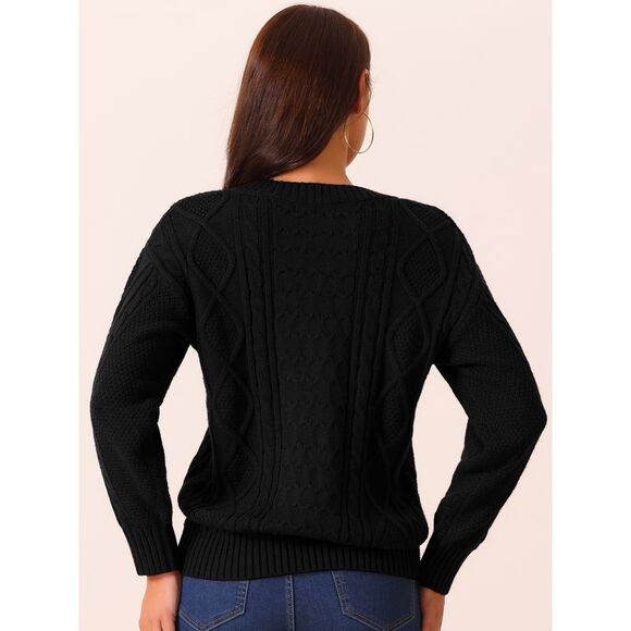 V Neck Long Sleeve Casual Loose Chunky Warm Pullover Sweater Top Black - Picture 4 of 5